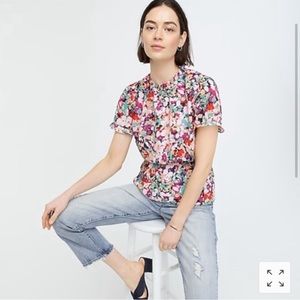 NWT J.Crew Ruffle Neck Blouse in Floral Print Chiffon